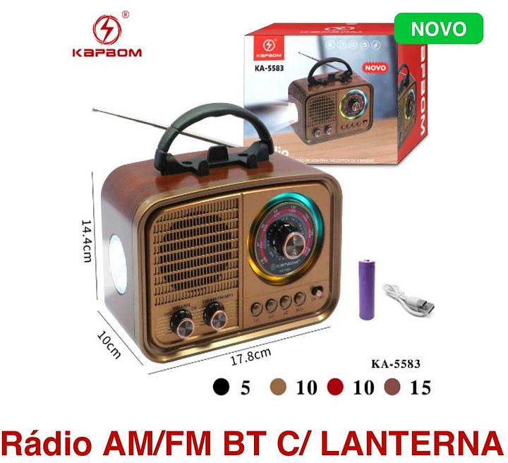 Radio portatil retrô, AM/FM, bluetooth lanterna - KA 5587